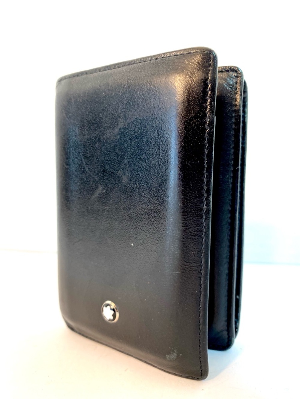 MONT BLANC Black Leather Business Card Holder Bifold Wallet